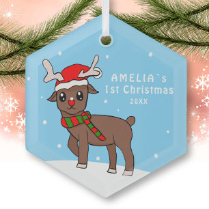 Ornement En Verre Le 1er Noël de bébé Dessin de cerf mignon dans la