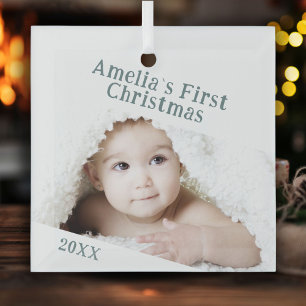 Ornement En Verre Le premier Noël de bébé, souvenir photo simple