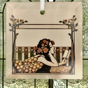 Ornement En Verre Lecteur vintage Art Nouveau