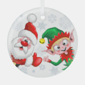 Ornement En Verre Les personnages de Noël de père Noël et Elf (Recto)