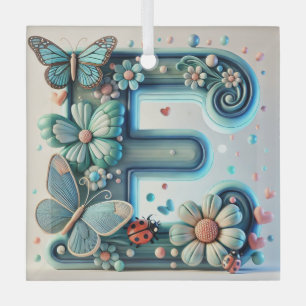 Ornement En Verre Lettre Florale Élégante E avec Papillons