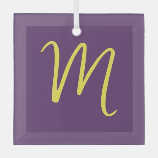 Ornement En Verre Lettre initiale Monogramme élégant Indigo jaune (Recto)