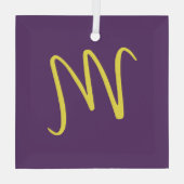 Ornement En Verre Lettre initiale Monogramme élégant Indigo jaune (Verso)