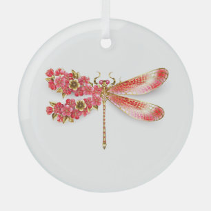 Ornement En Verre libellule de fleurs avec sakura de bijoux