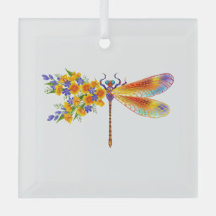 Ornement En Verre Libellule Fleur Jaune