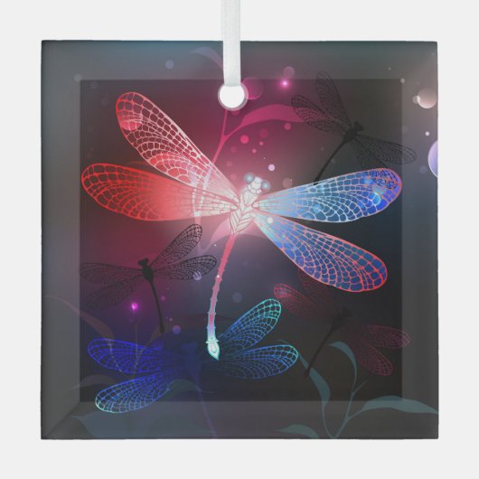 Ornement En Verre libellule rouge brillante (Recto)