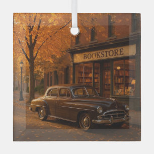 Ornement En Verre Librairie Automne/Automne vintage et voiture
