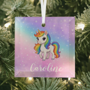Ornement En Verre Licorne magique colorée personnalisée
