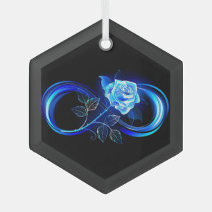 Ornement En Verre L'infini lumineux avec une rose bleue