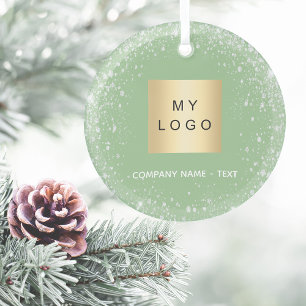 Ornement En Verre Logo de la société Sage green silver parties scint