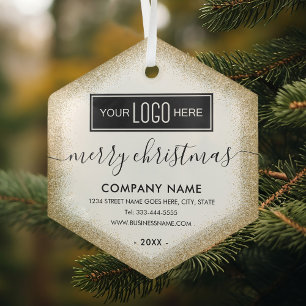 Ornement En Verre Logo d'entreprise Paillettes Dorées Noël