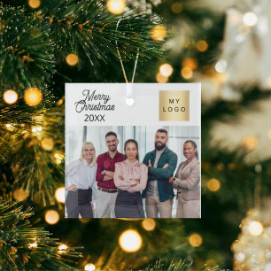 Ornement En Verre Logo photo d'entreprise Noël moderne