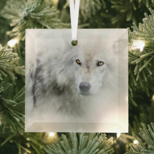 Ornement En Verre Loup blanc Belles vacances de Noël