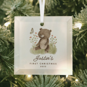 Ornement En Verre L'ours du premier Noël de bébé