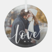Ornement En Verre Love Script Overlay Photo & Initiales (Recto)