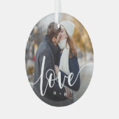 Ornement En Verre Love Script Overlay Photo & Initiales (Avant gauche)