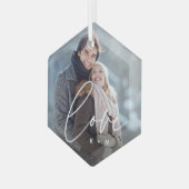 Ornement En Verre Love Script Overlay Photo & Initials (Avant gauche)