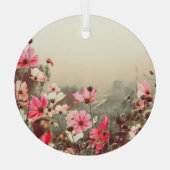 Ornement En Verre Lumière du matin, cosmos rose fleurissant. (Verso)