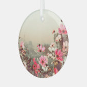 Ornement En Verre Lumière du matin, cosmos rose fleurissant. (Avant gauche)