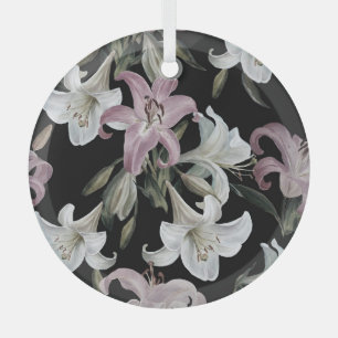 Ornement En Verre Lys, blanc rose, motifs floraux.