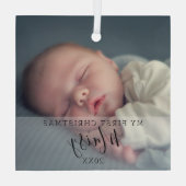 Ornement En Verre Ma première photo bébé de Noël Elegant Script Glas (Verso)