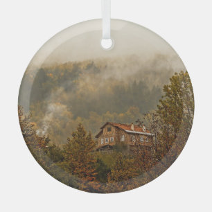 Ornement En Verre Maison en bois de la forêt : Scène tranquille