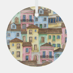 Ornement En Verre Maisons de Lisbonne : Aquarelle Motif funiculaire.