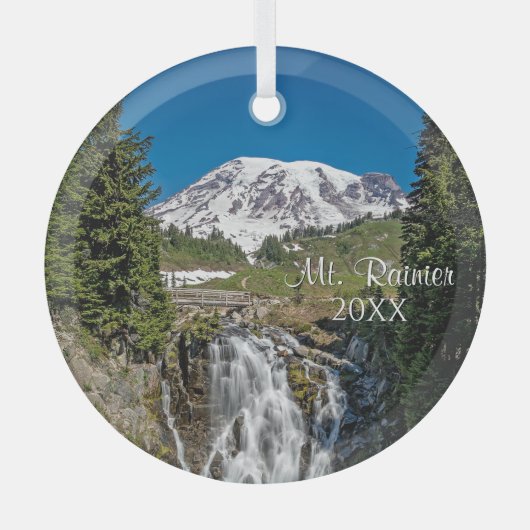 Ornement En Verre Majestic Mt Rainier avec Myrle Falls, Paradise (Recto)