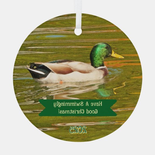 ORNEMENT EN VERRE MALLARD DUCK GLIDING ACROSS (Verso)