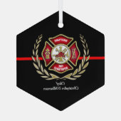 Ornement En Verre Maltese Cross Personalized Firefighter Ornament (Verso)