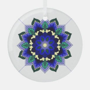Ornement En Verre Mandala Motif 2002 en bleu foncé Décorat en verre