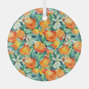 Ornement En Verre Mandarine Orange : Aquarelle Retro Illustration