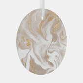 Ornement En Verre Marbre liquide beige, art de la ligne dorée. (Avant droite)