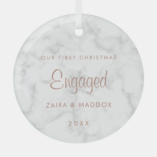 Ornement En Verre Marbre Rose Gold Notre premier Noël engagé (Recto)