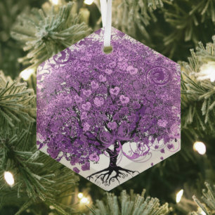 Ornement En Verre Mariage de feuille de coeur pourpre de forêt