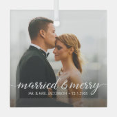 Ornement En Verre Marié et Joyeux Mariage Photo Noël (Recto)