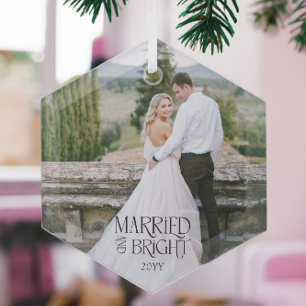 Ornement En Verre Mariés & Lumineux Photo de mariage minimaliste mod