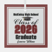 Ornement En Verre Maroon Class of 2026 Graduation Custom Christmas (Recto)