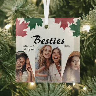 Ornement En Verre Meilleures amies, Collage de photos et noms Noël
