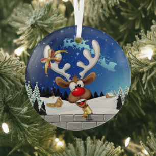 Ornement En Verre Mème de Noël drôle de renne qui regarde par-dessus