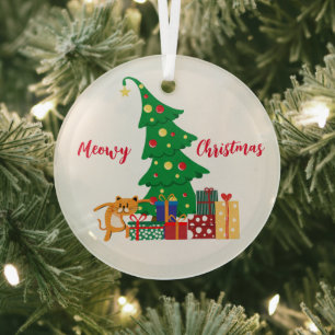 Ornement En Verre Meowy Christmas, Naughty Chat, Drôle, Humour