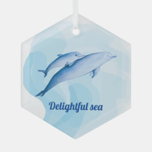 Ornement En Verre Mer Extraordinaire avec dauphins