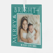 Ornement En Verre Merry & Bright moderne bold typo 1 photo Noël (Avant gauche)