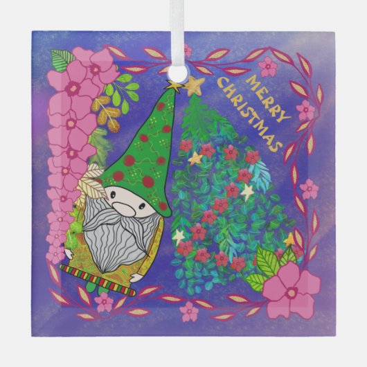 ORNEMENT EN VERRE MERRY CHRISTMAS PERSONNALISÉ AVEC GNOME XMAS TREE (Recto)