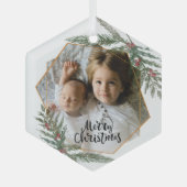 Ornement En Verre Merry Christmas pine and berries photo (Recto)