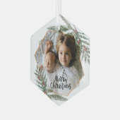 Ornement En Verre Merry Christmas pine and berries photo (Avant gauche)