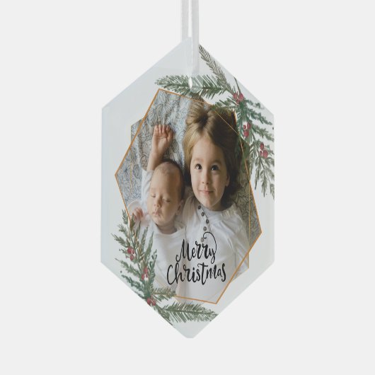 Ornement En Verre Merry Christmas pine and berries photo (Avant droite)