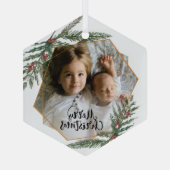 Ornement En Verre Merry Christmas pine and berries photo (Verso)