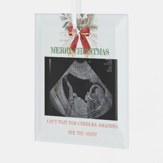 Ornement En Verre Merry Christmas Pregnancy Ultrasound Photo Grandma (Avant gauche)