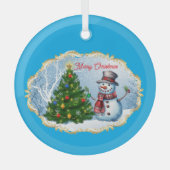 Ornement En Verre Merry Christmas Snowman Tree Cute (Recto)